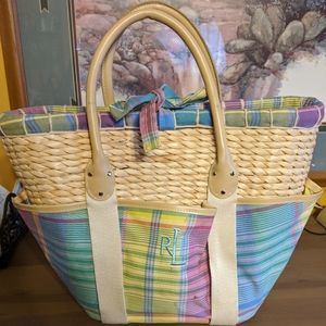 Ralph Lauren wicker plaid purse basket